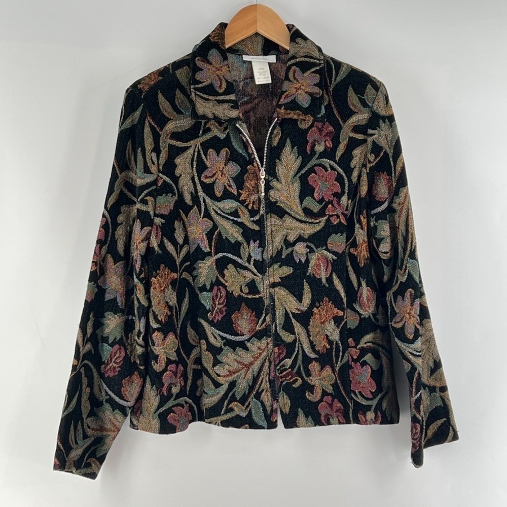 Vtg Dressbarn Jacket Womens L Tapestry Boho Cottagecore Floral Jacquard Blazer